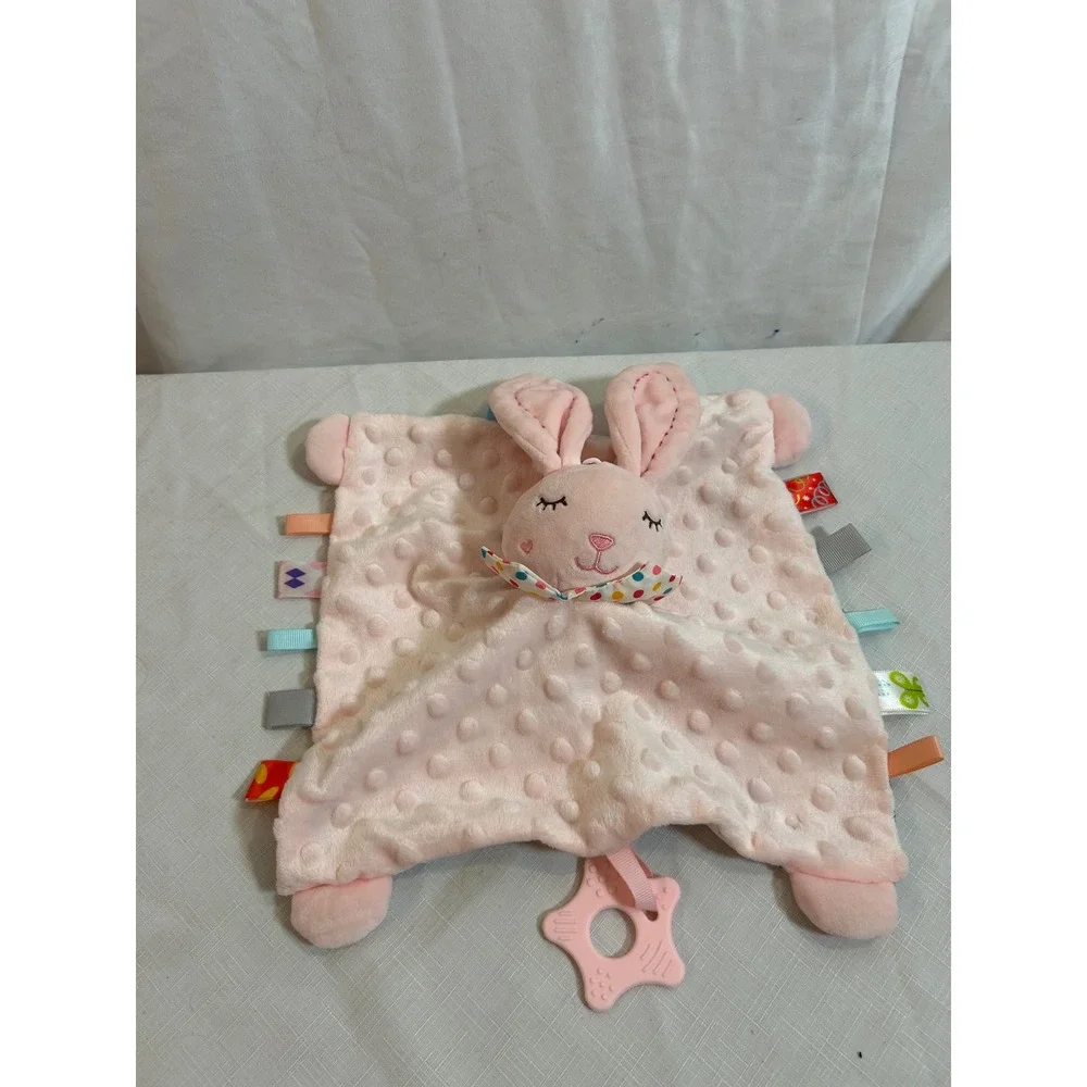 Bunny Security Blanket Lovey Pink Minky Dot Ribbon Tags Star Teether Kids